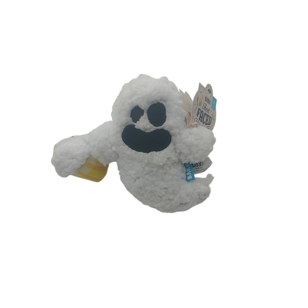 Bark BarkBox Sheet Faced Ghost Halloween Dog Toy Squeaker Crinkle Small NEW